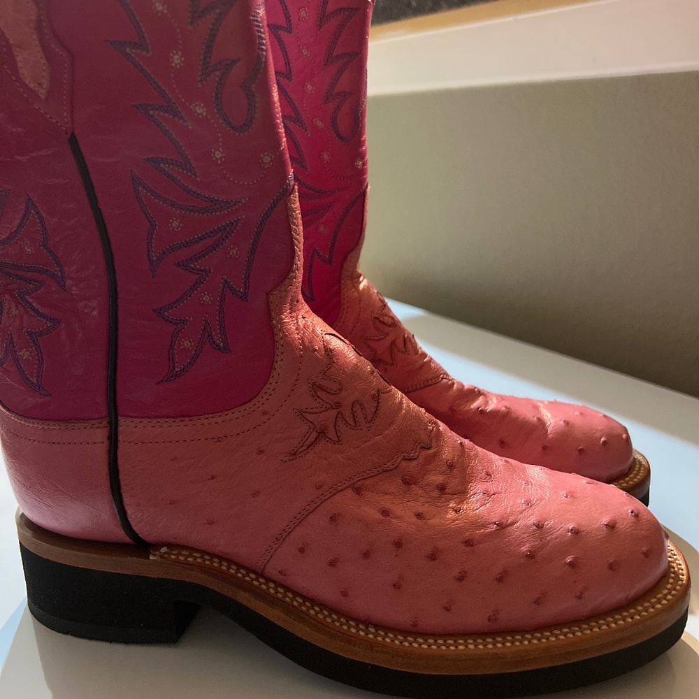 Lucchese pink fushia full Quill ostrich crepe sole boots